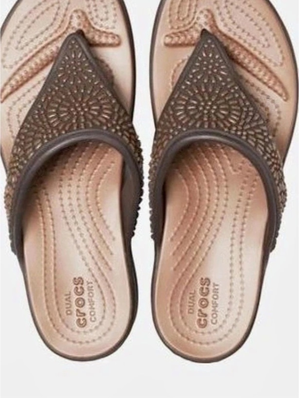 Crocs Women's Monterey Diamanté Embellished Wedge Flip Flop Espresso size 9